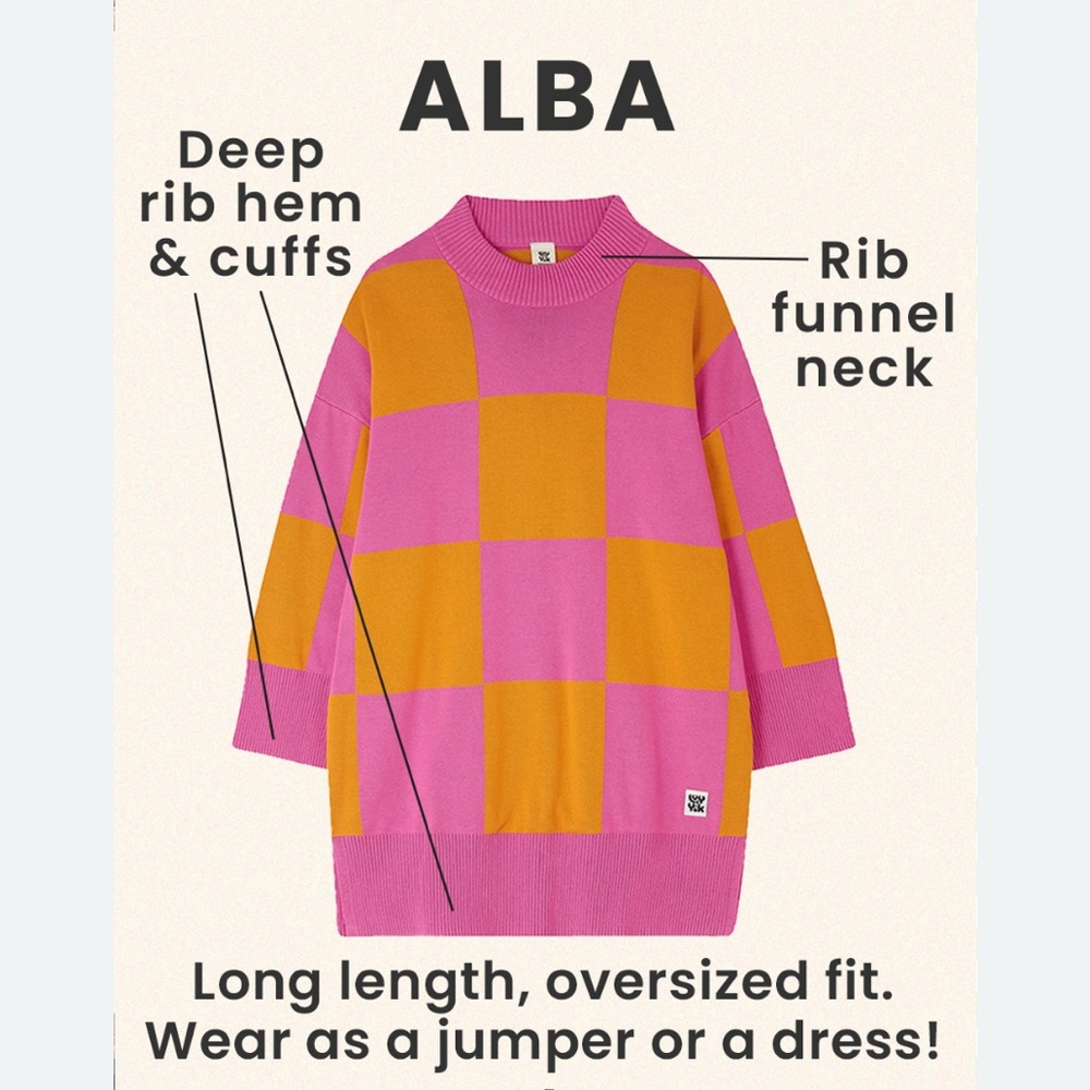 Lucy & Yak Pink and Orange Checkered Oversized Sweater /Sweater Dress - Picture 4 of 7